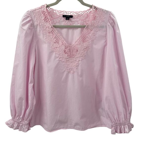 J. Crew S V-Neck Top Eyelet Trim Pink BL038 Spring Summer - Picture 5 of 10